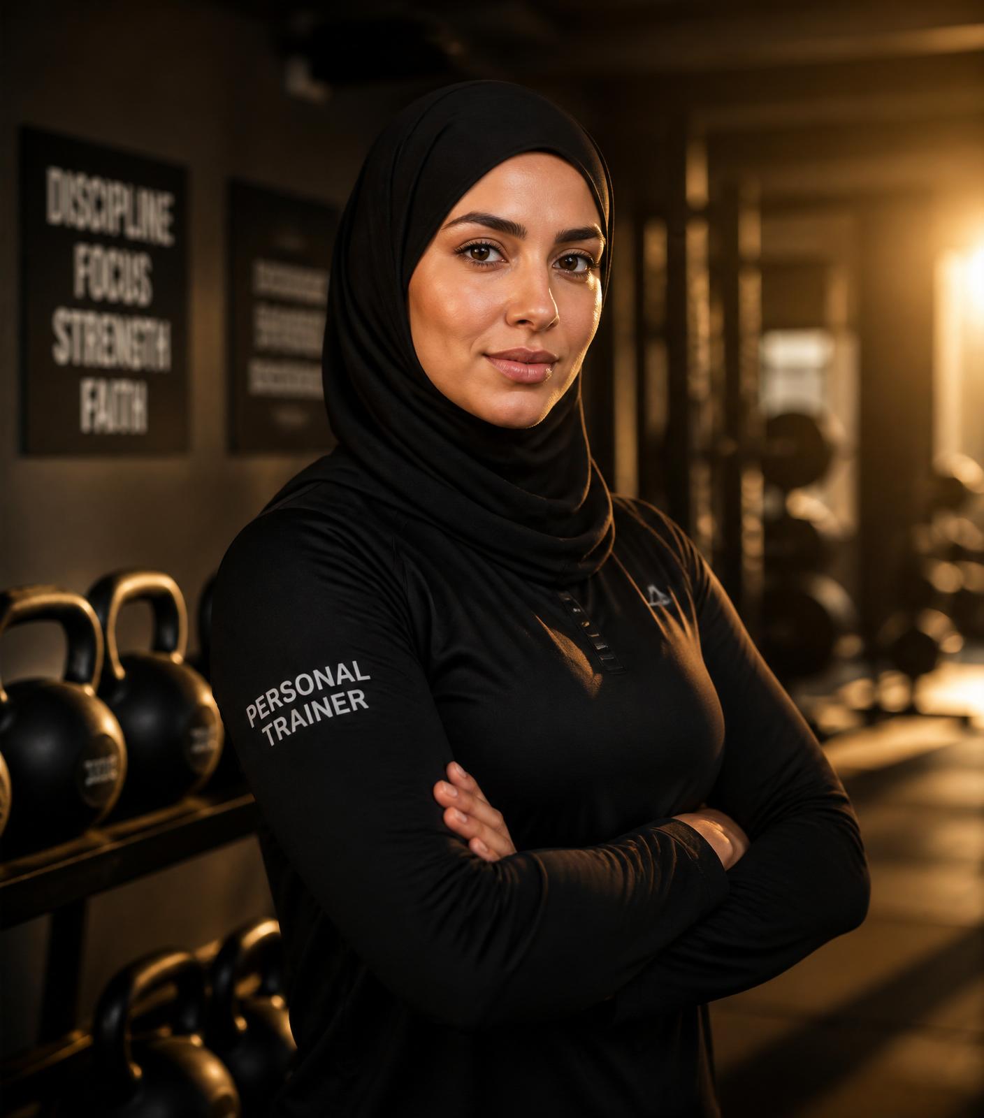 Muslim woman personal trainer in a Staten Island gym